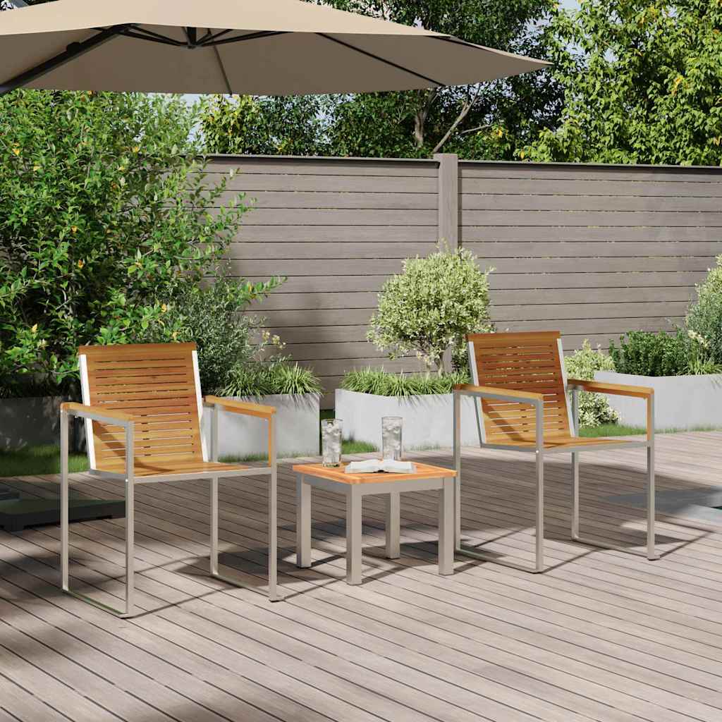 Tumbona 3 Pcs Marrón Madera De Acacia Sólida Y Acero Inoxidable