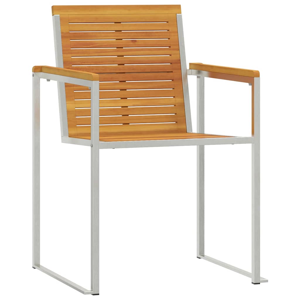 Tumbona 3 Pcs Marrón Madera De Acacia Sólida Y Acero Inoxidable