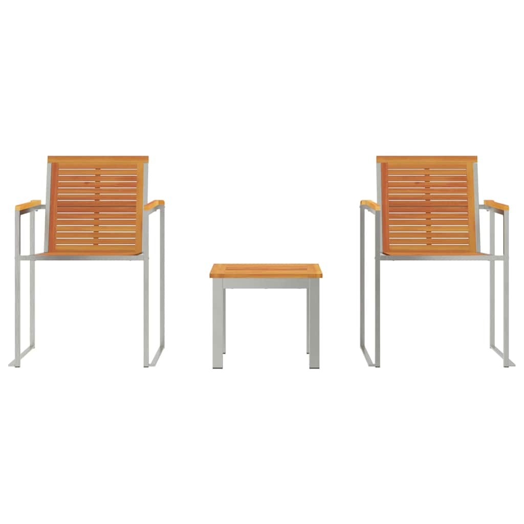 Tumbona 3 Pcs Marrón Madera De Acacia Sólida Y Acero Inoxidable