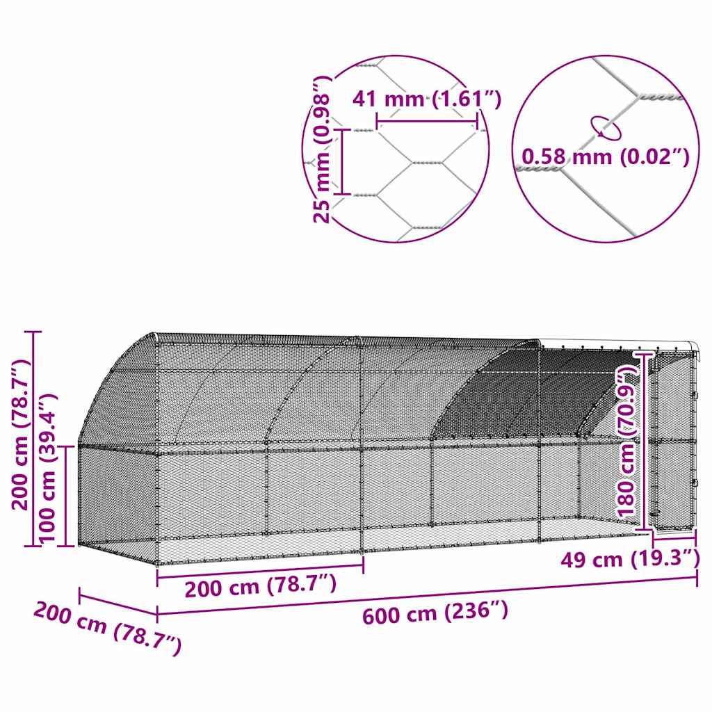 Jaula Para Pollos 3 Pcs Plateado 600 X 200 X 200 Cm Acero Y Pe