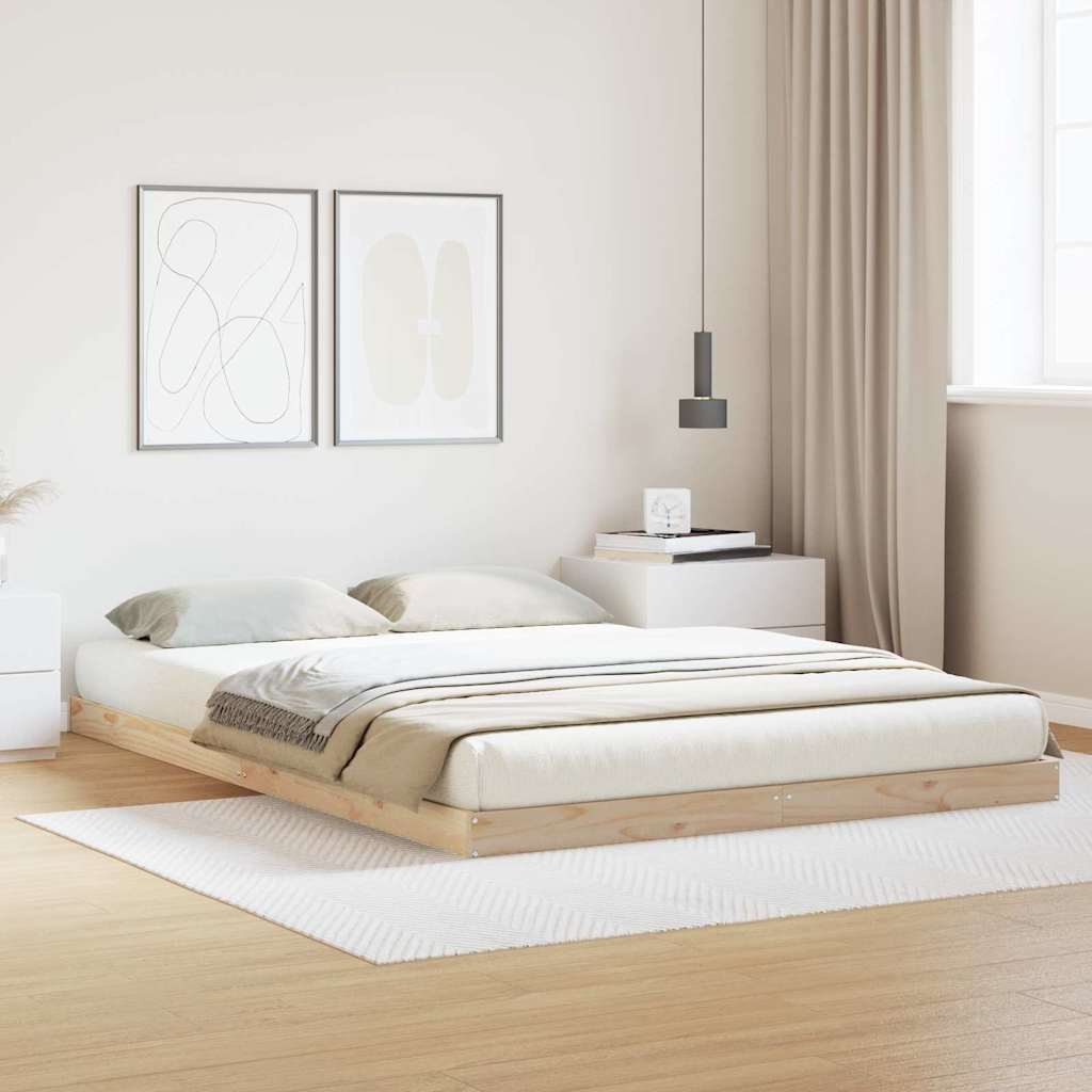 Estructura De Cama Sin Colchón Madera Maciza Marrón