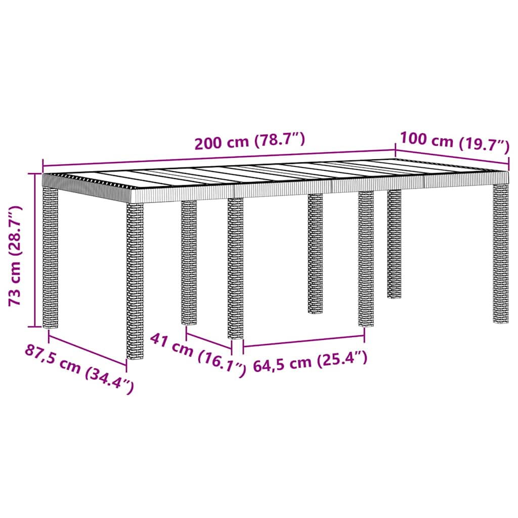 Mesa De Jardín 200 X 100 X 73 Cm Ratán Sintético