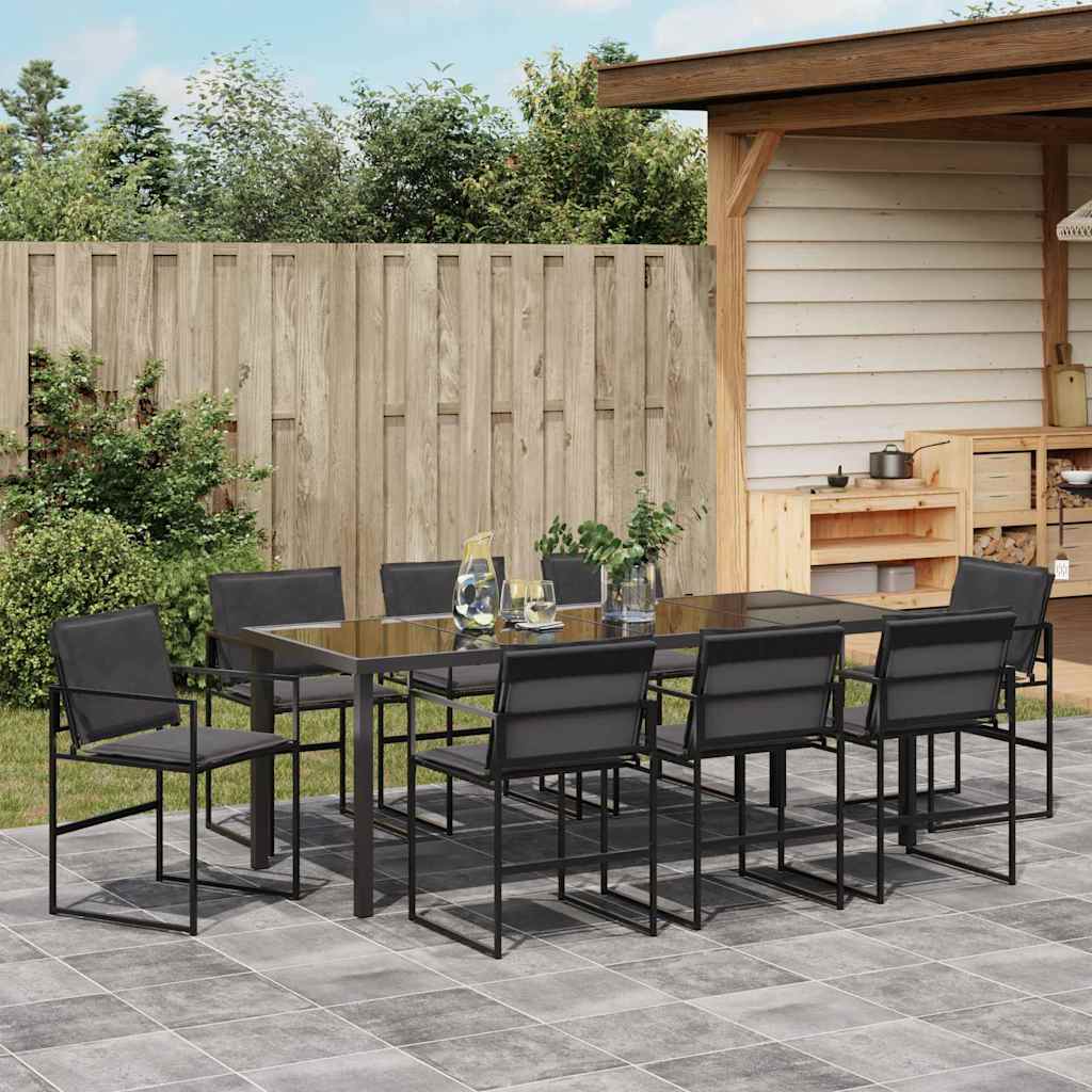Conjunto De Comedor De Jardín 9 Pcs Negro 200 X 80 X 73 Cm