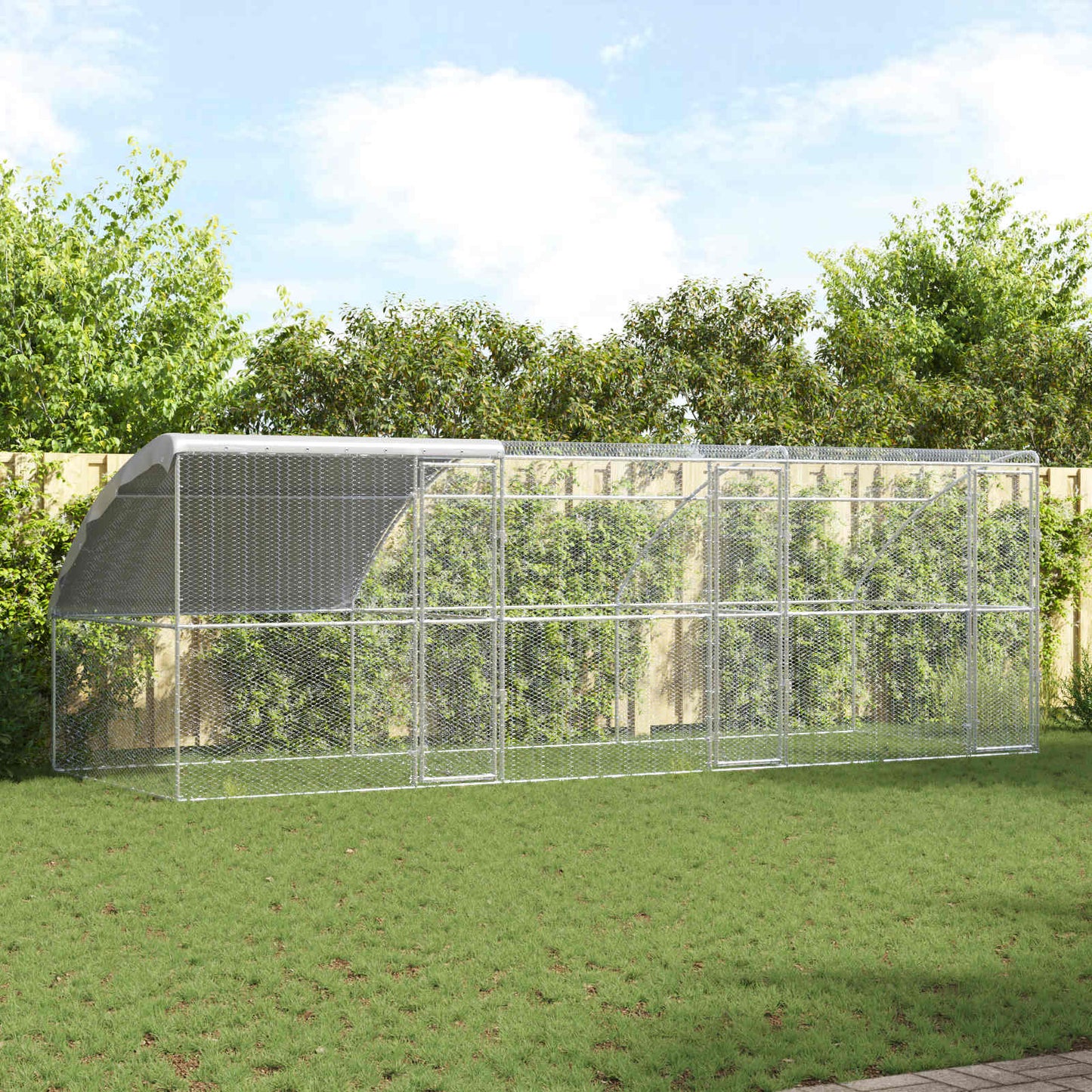 Jaula Para Pollos 3 Pcs Plateado 600 X 200 X 200 Cm Acero Y Pe