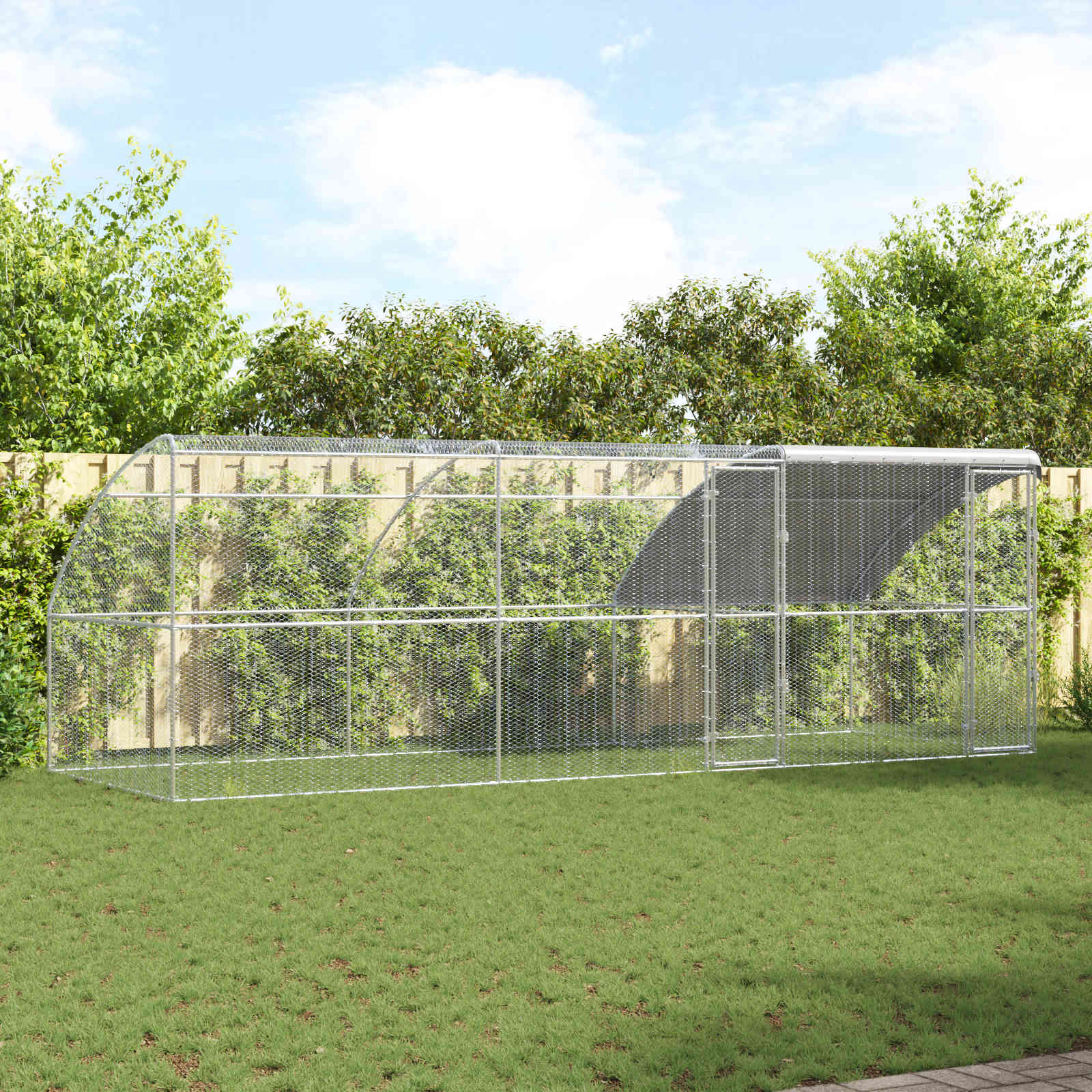 Jaula Para Pollos 3 Pcs Plateado 600 X 200 X 200 Cm Acero Y Pe