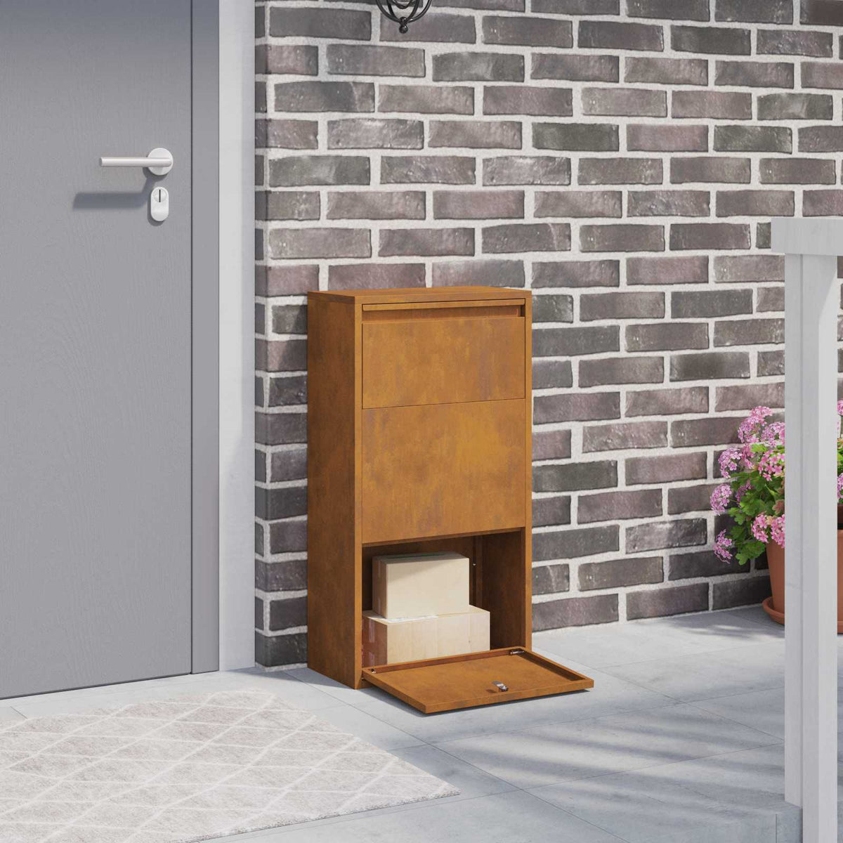 Caja De Entrega De Paquetes Con Puerta Plateado 44 X 22 X 82 Cm