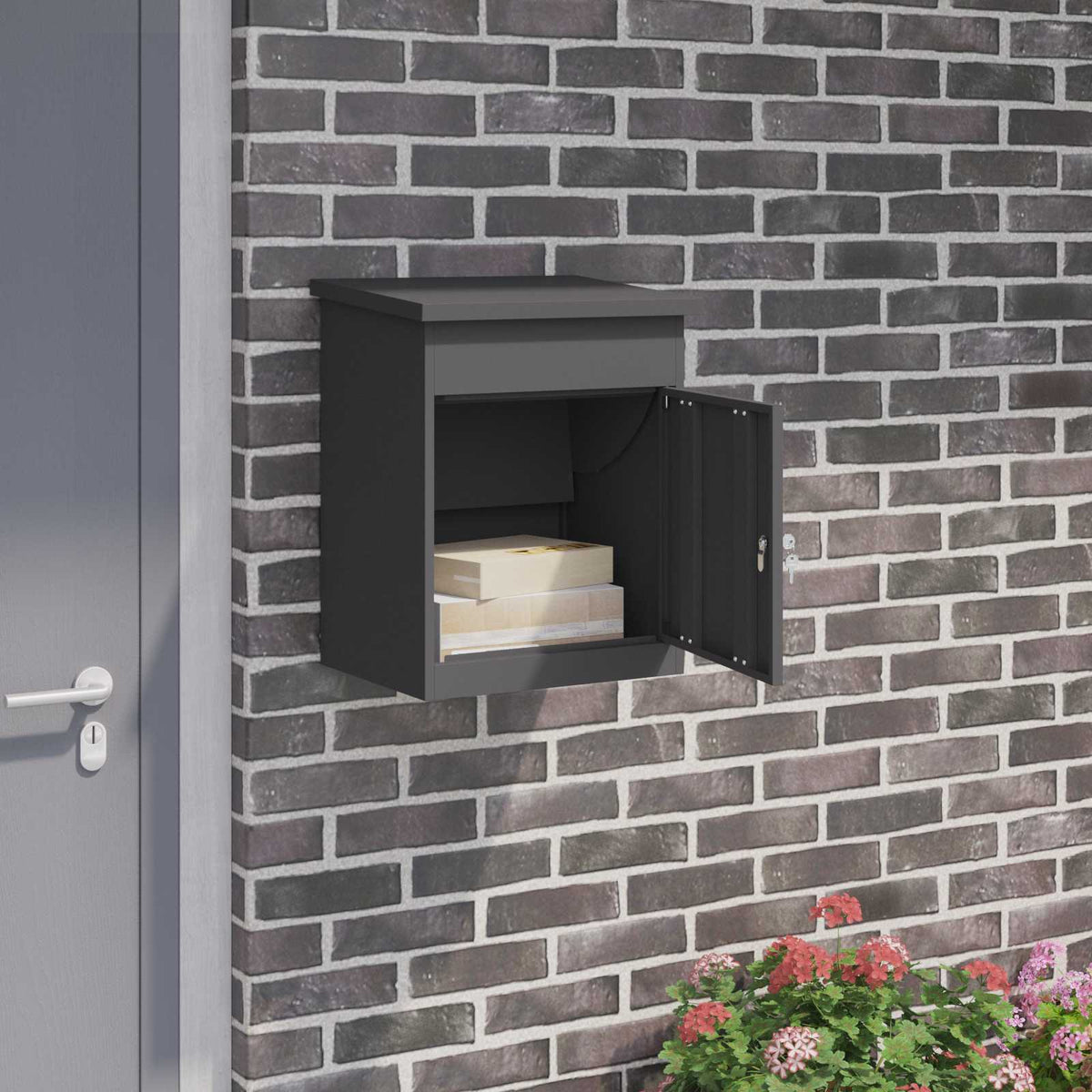 Caja De Entrega De Paquetes Con Puerta Negro 47,5 X 38 X 59 Cm