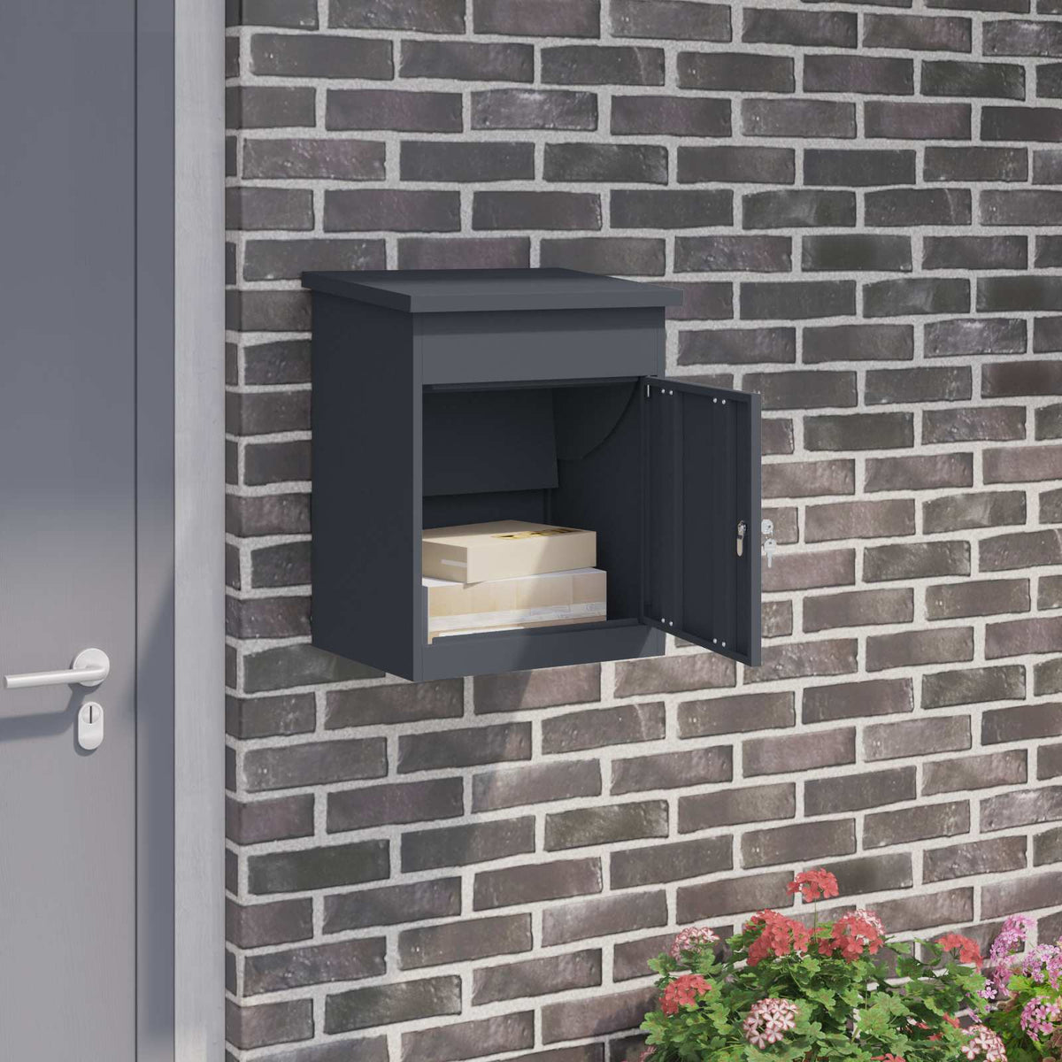 Caja De Entrega De Paquetes Con Puerta Negro 47,5 X 38 X 59 Cm
