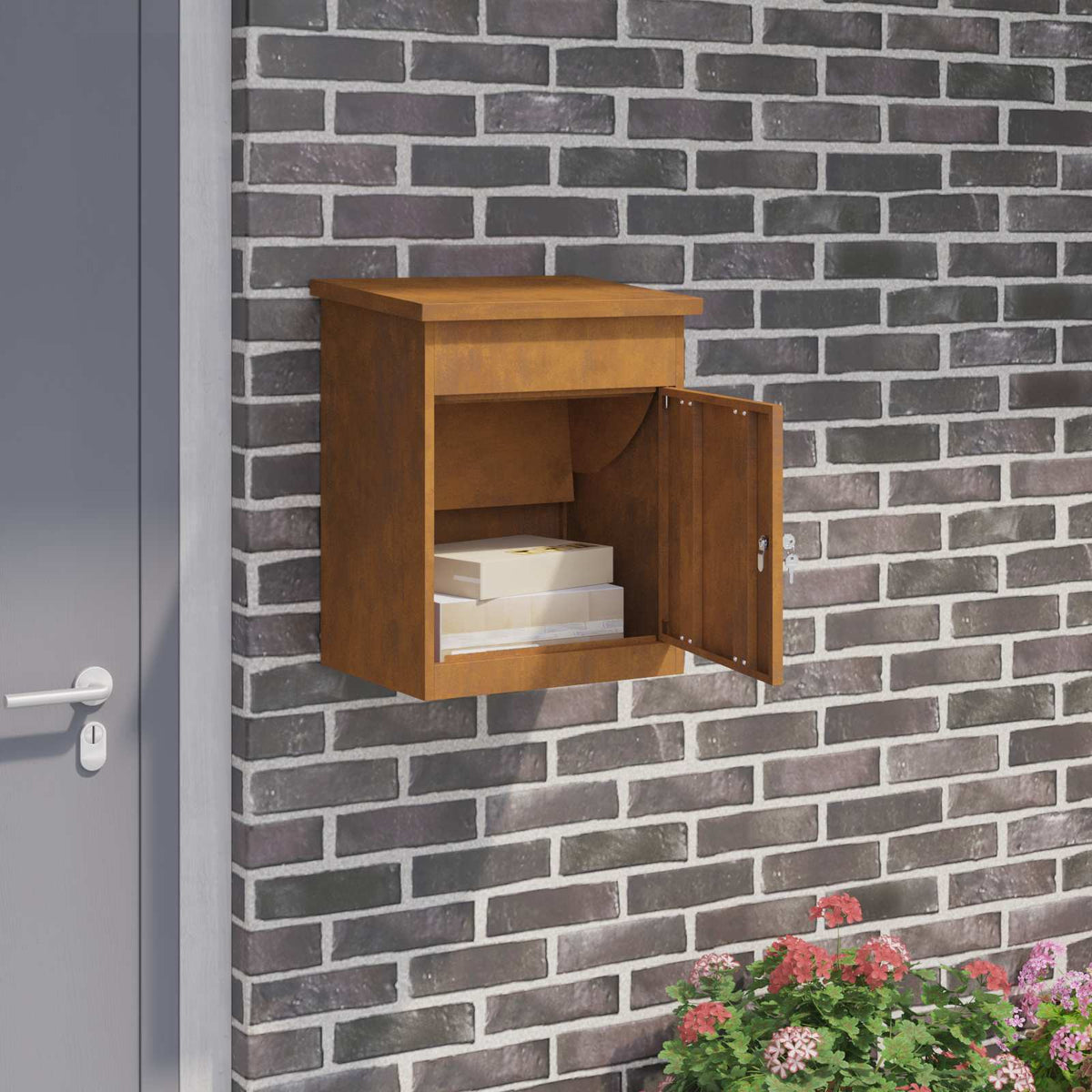 Caja De Entrega De Paquetes Con Puerta Negro 47,5 X 38 X 59 Cm