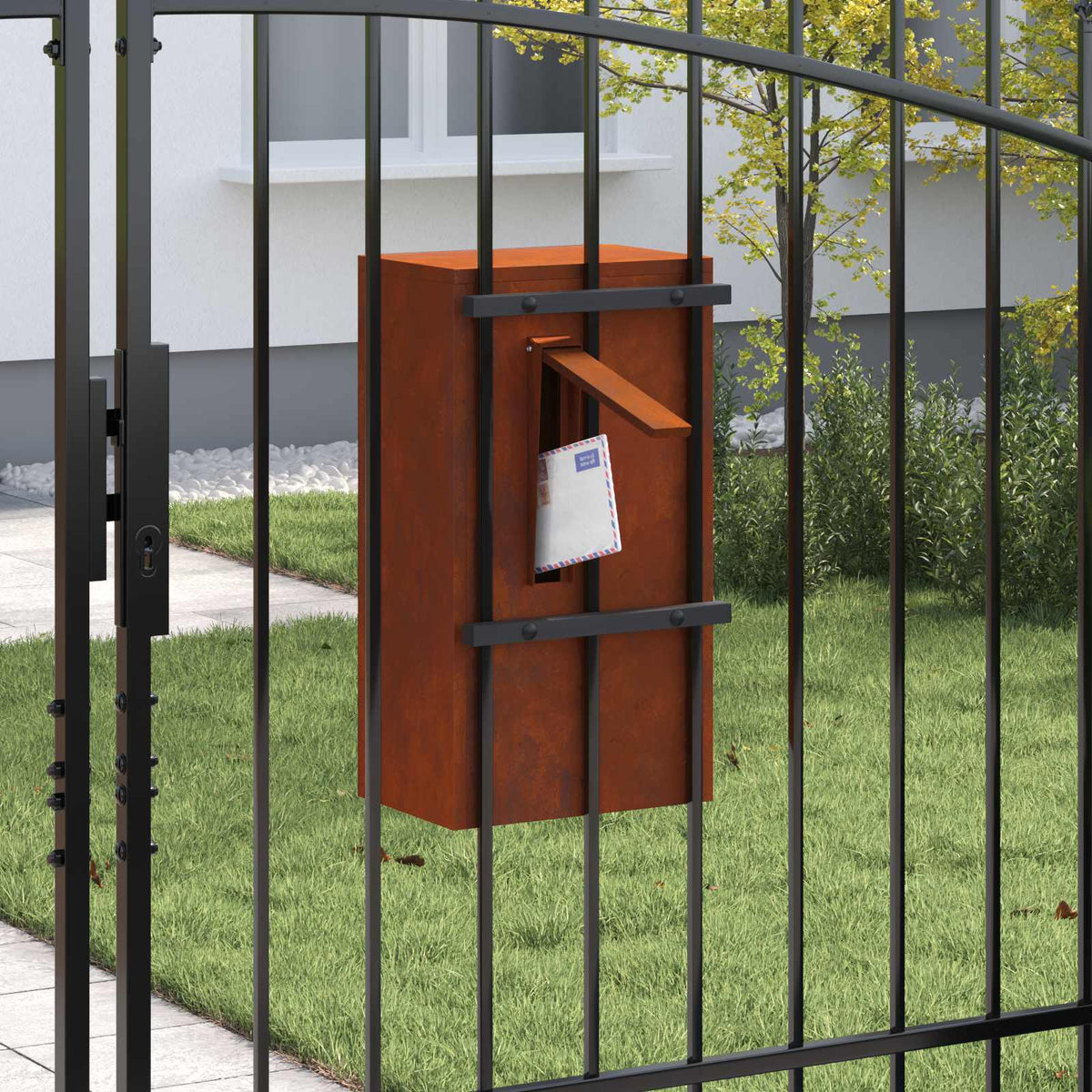 Buzón Con Puerta Oxidado 30 X 20 X 55 Cm Acero Autopatinable