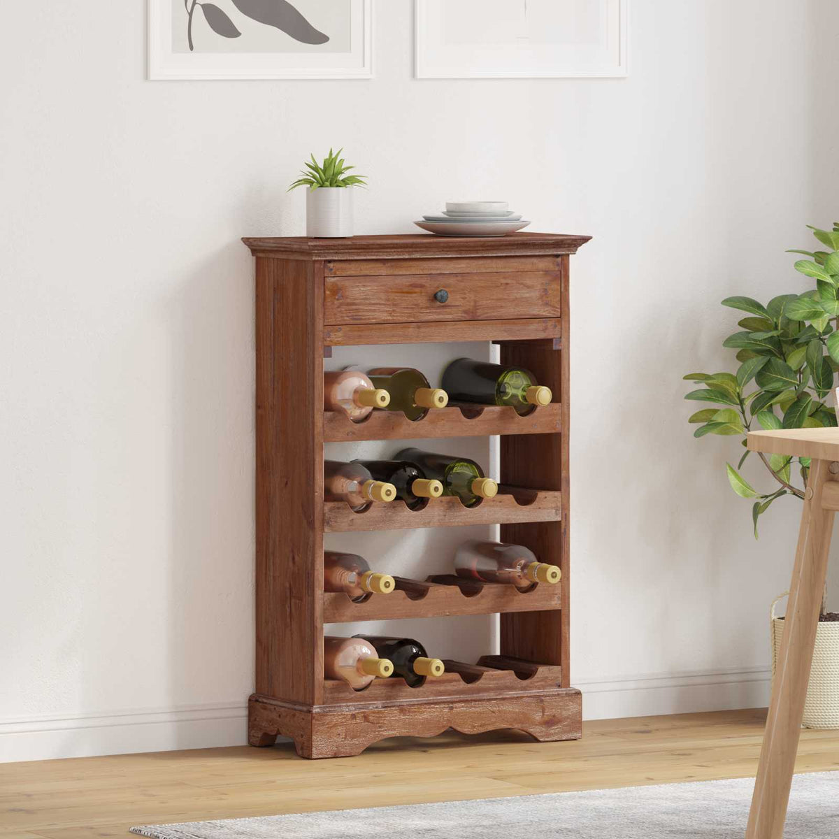 Botellero De Madera Maciza De Caoba 55X23X85 Cm
