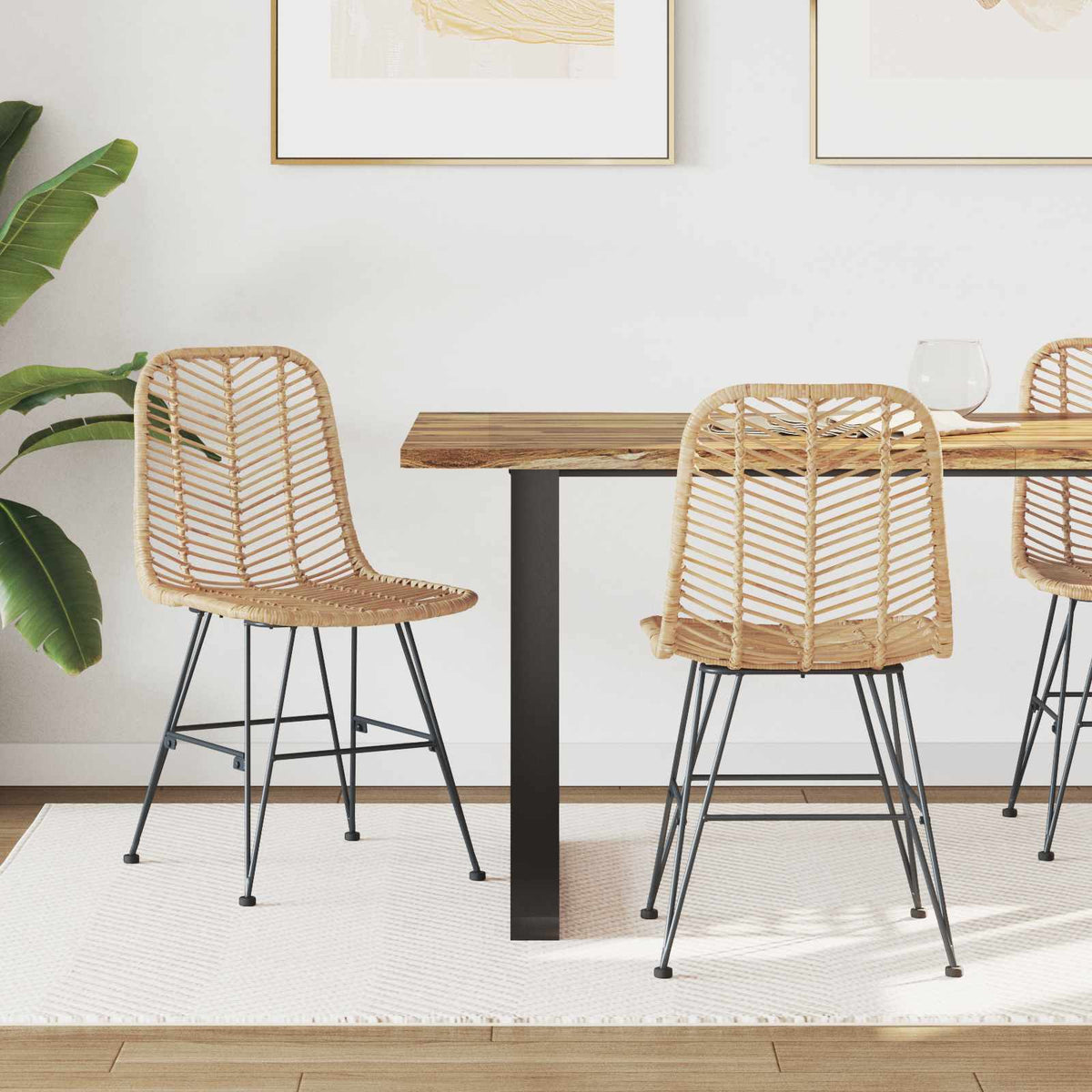 Silla De Comedor 2 Uds. Ratan E Hierro 44 X 54.5 X 85 Cm