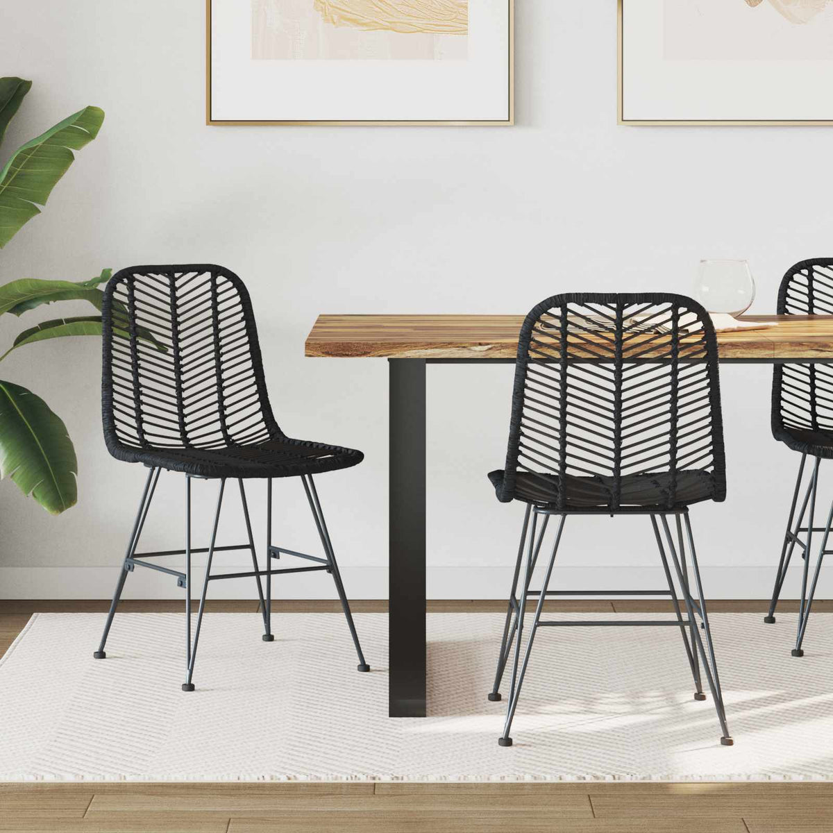 Silla De Comedor 2 Uds. Ratan E Hierro 44 X 54.5 X 85 Cm