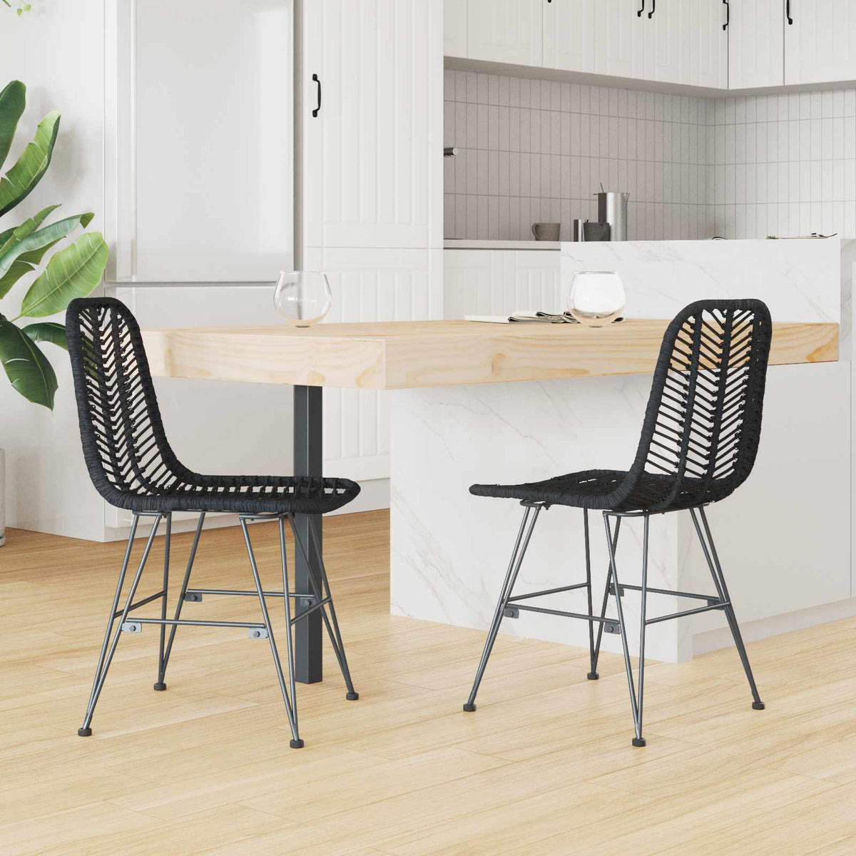 Silla De Comedor 2 Uds. Ratan E Hierro 44 X 54.5 X 85 Cm