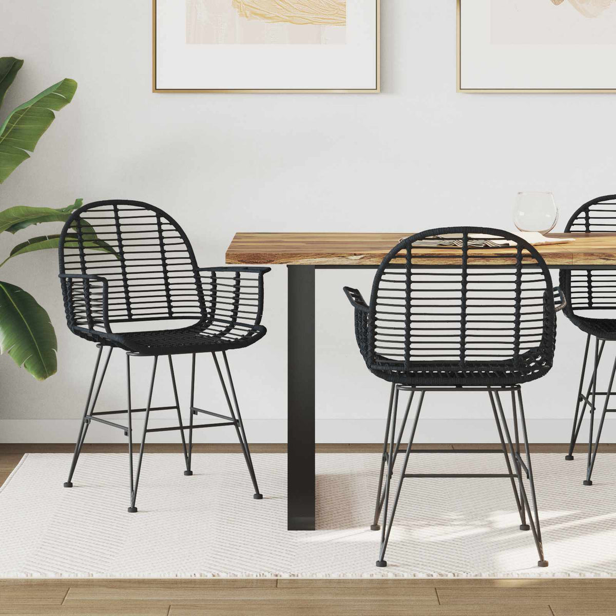 Silla De Comedor 2 Uds. Ratan E Hierro 57 X 55 X 85 Cm