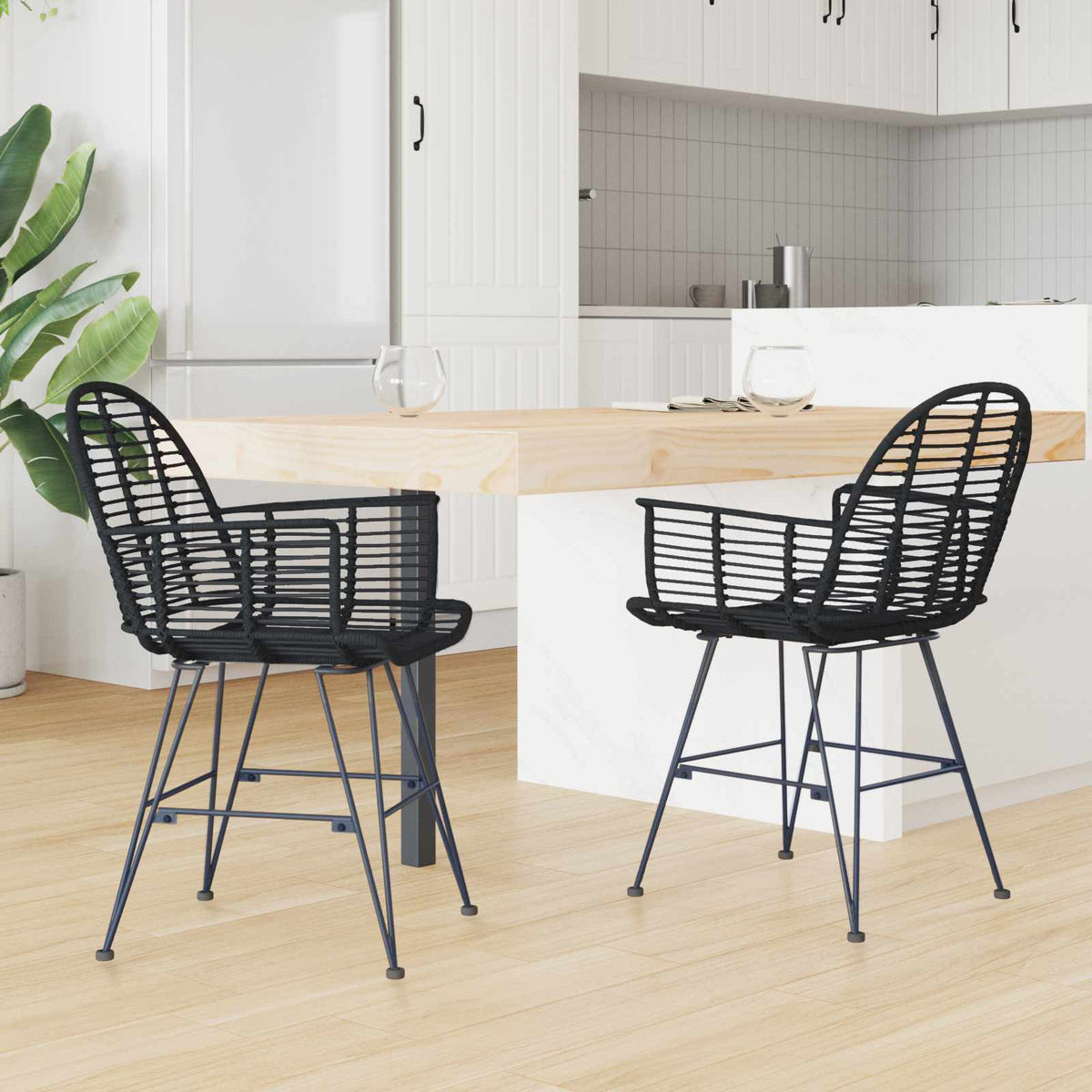Silla De Comedor 2 Uds. Ratan E Hierro 57 X 55 X 85 Cm