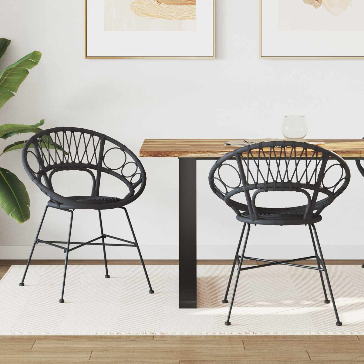 Silla De Comedor 2 Uds. Ratan E Hierro 54 X 65 X 82 Cm