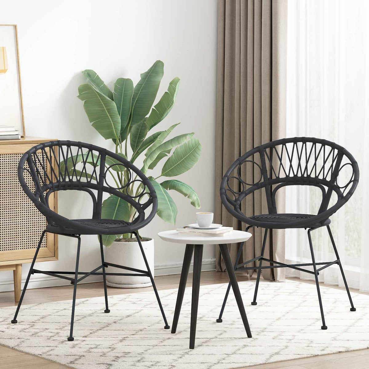 Silla De Comedor 2 Uds. Ratan E Hierro 54 X 65 X 82 Cm