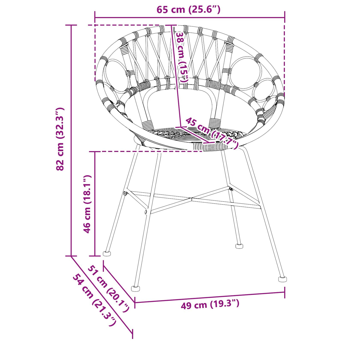 Silla De Comedor 2 Uds. Ratan E Hierro 54 X 65 X 82 Cm