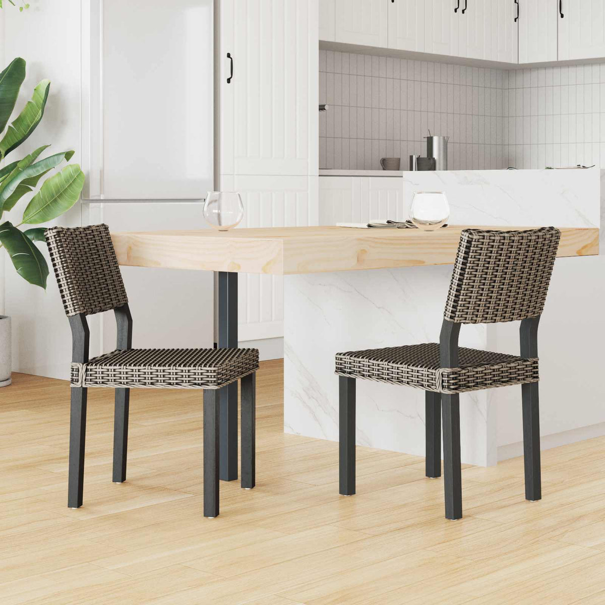 Silla De Comedor Gendt 2 Uds. Ratán Kubu Lavado Negro