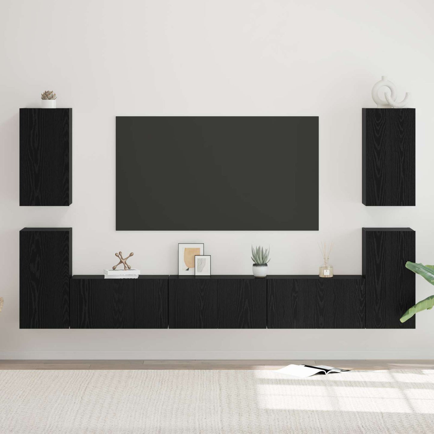 Conjunto De Mueble De Tv 7 Pcs Madera De Ingeniería