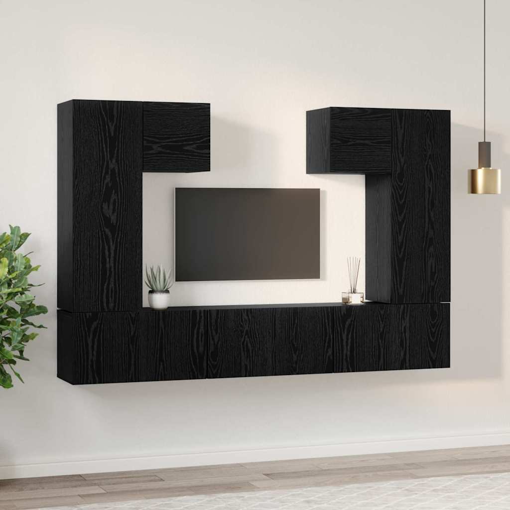 Conjunto De Mueble De Tv 7 Pcs Madera De Ingeniería