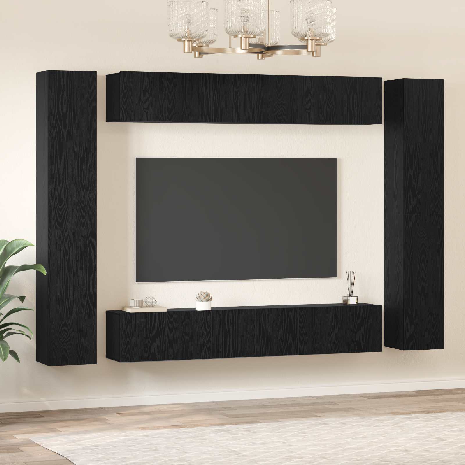 Conjunto De Mueble De Tv Montada En La Pared 10 Pcs