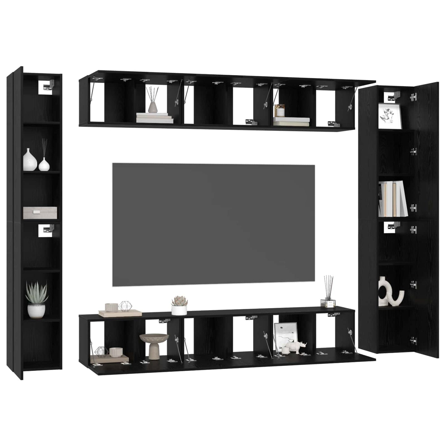 Conjunto De Mueble De Tv Montada En La Pared 10 Pcs