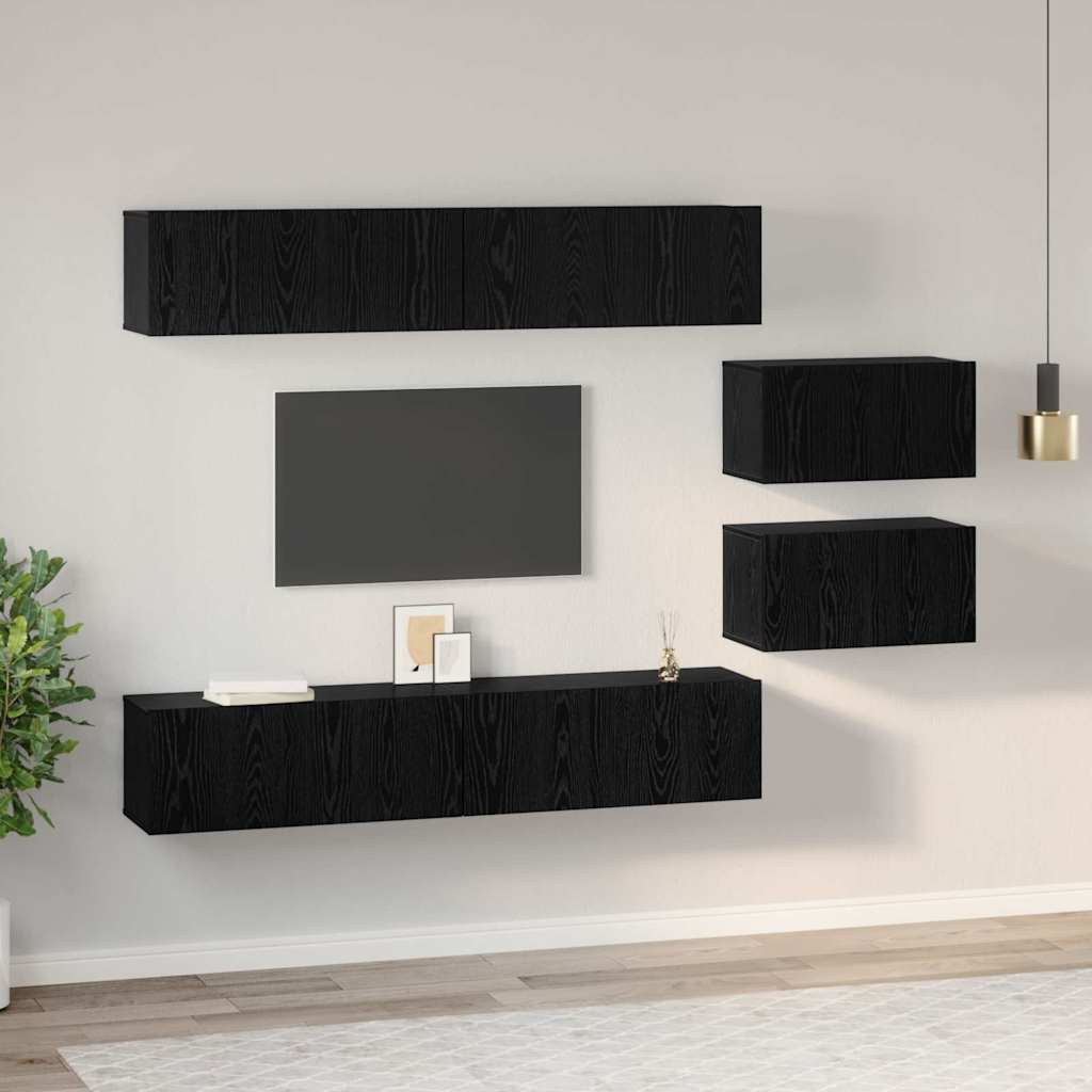 Conjunto De Mueble De Tv 6 Pcs Madera Contrachapada
