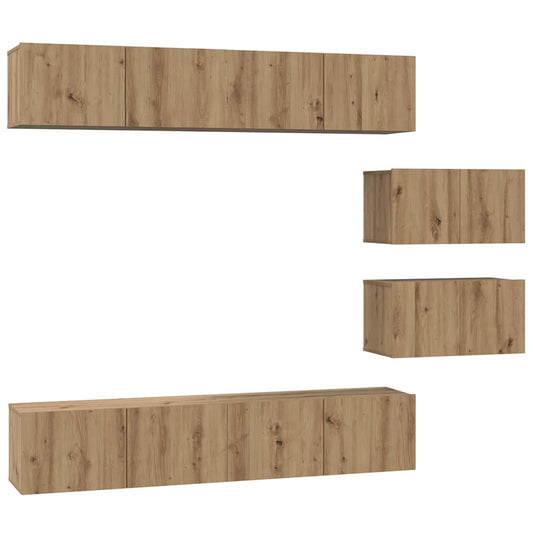 Conjunto De Mueble De Tv 6 Pcs Roble Artesanal