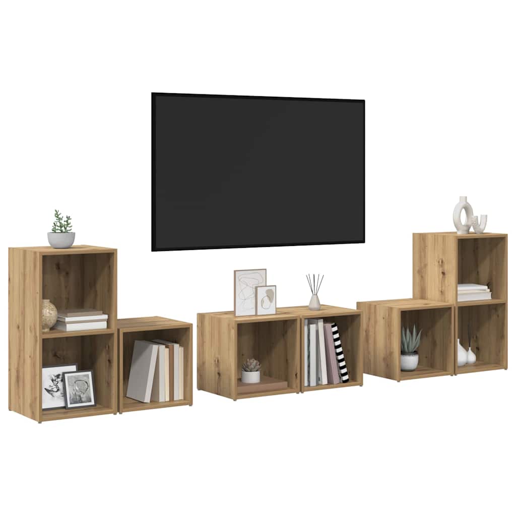 Conjunto De Mueble De Tv 6 Pcs Roble Artesanal