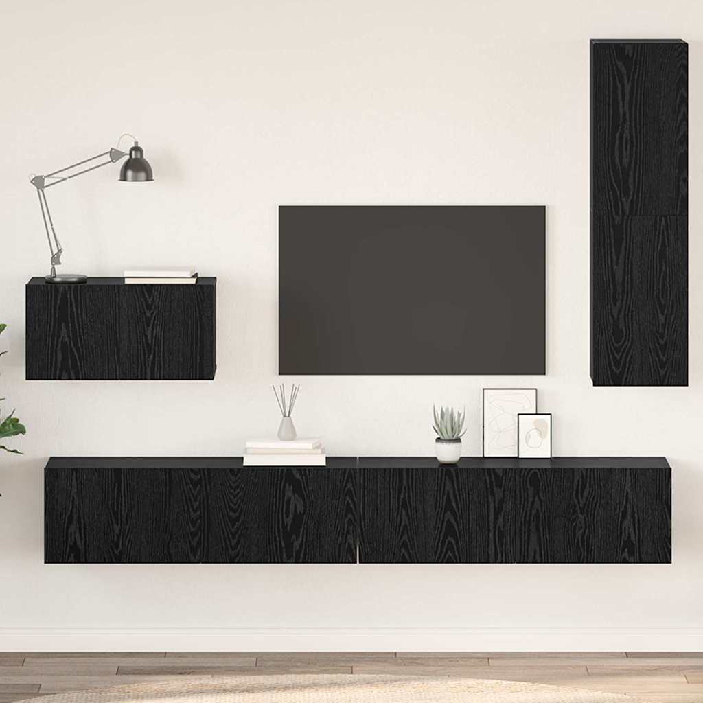 Mueble De Tv De Pared Montaje En La Pared 4 Pcs Roble Artesanal