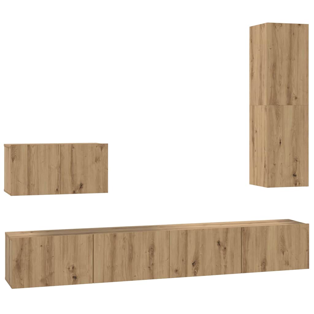 Mueble De Tv De Pared Montaje En La Pared 4 Pcs Roble Artesanal