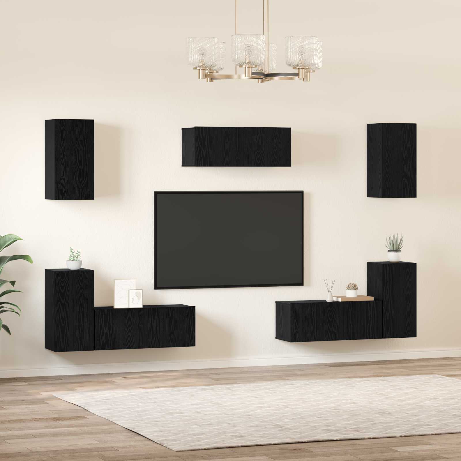 Conjunto De Mueble De Tv 7 Pcs Madera De Ingeniería