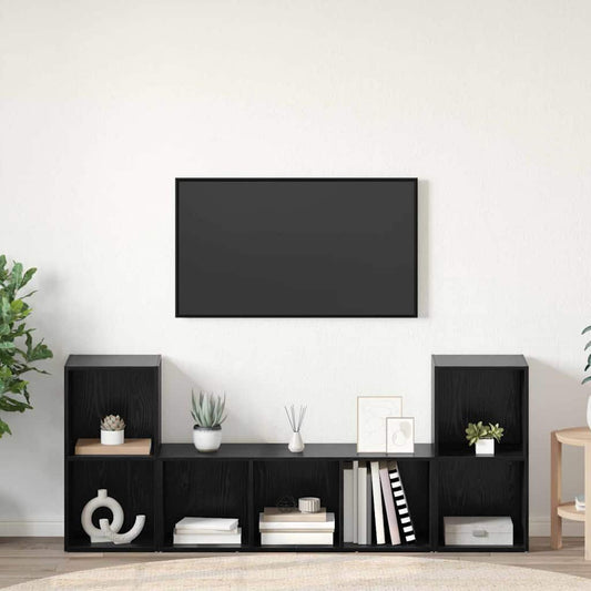 Conjunto De Mueble De Tv 3 Pcs Negro Madera Contrachapada