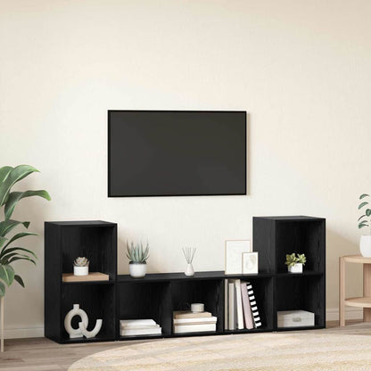 Conjunto De Mueble De Tv 3 Pcs Negro Madera Contrachapada