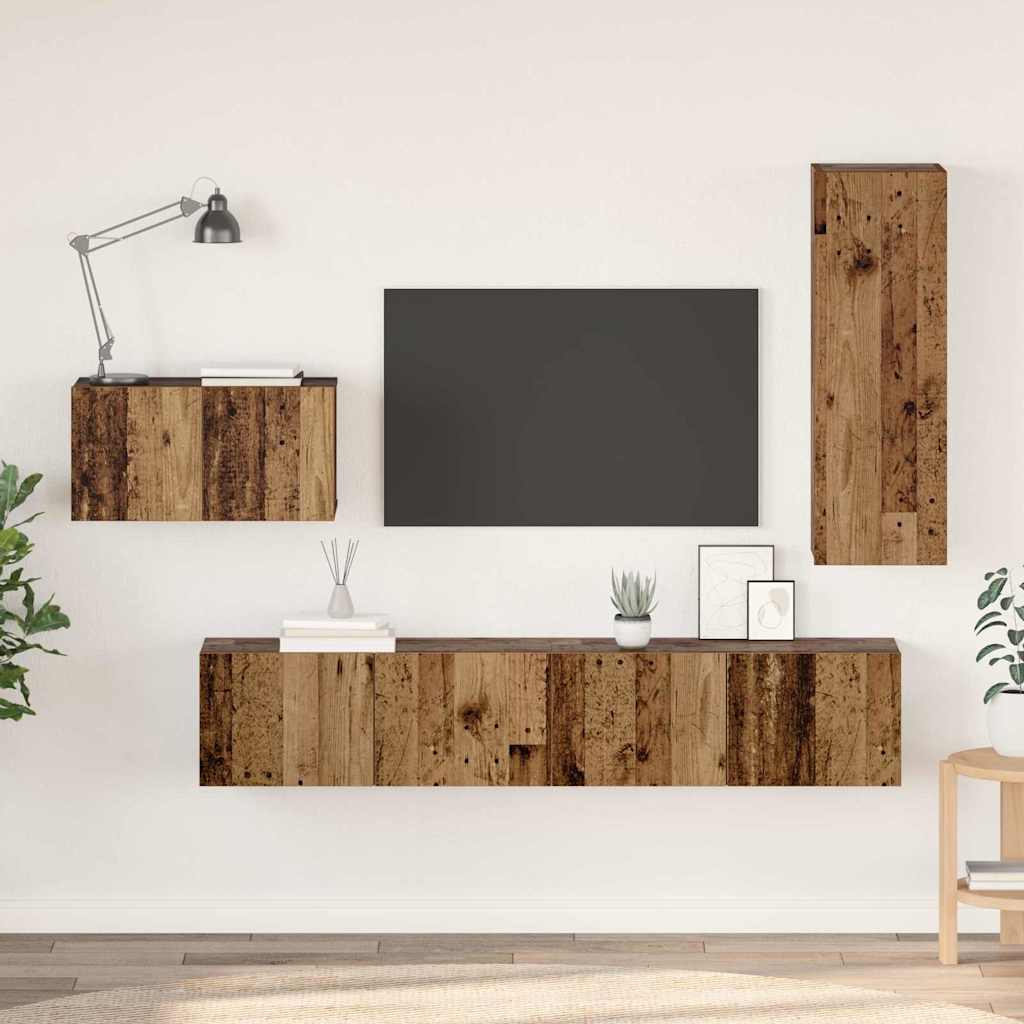 Conjunto De Mueble De Tv Con Cajón 4 Pcs Roble Artesanal