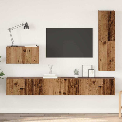 Conjunto De Mueble De Tv Con Cajón 4 Pcs Roble Artesanal