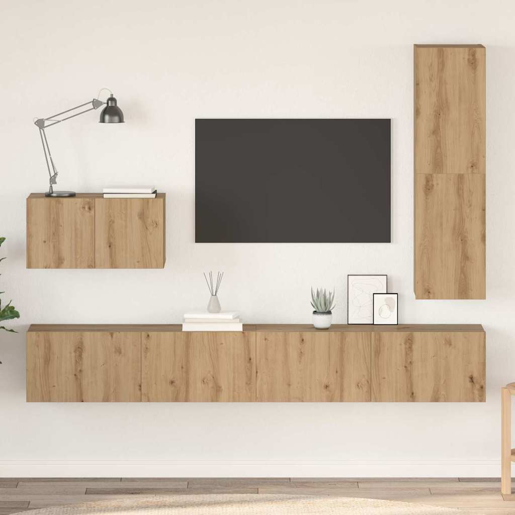 Conjunto De Mueble De Tv Con Cajón 4 Pcs Roble Artesanal