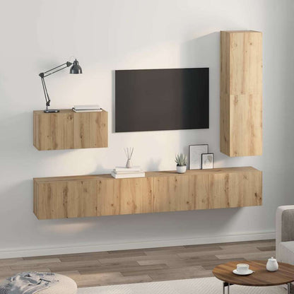 Conjunto De Mueble De Tv Con Cajón 4 Pcs Roble Artesanal