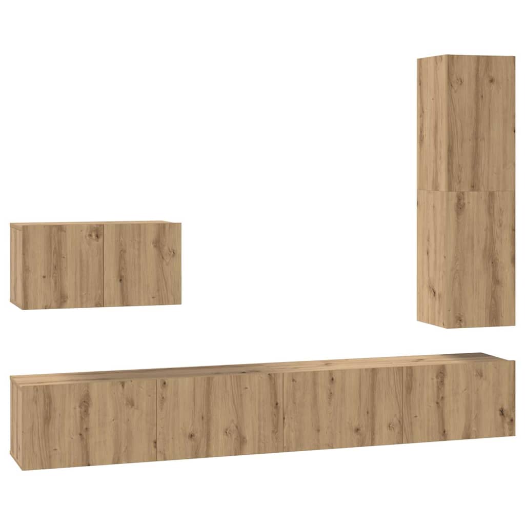 Conjunto De Mueble De Tv Con Cajón 4 Pcs Roble Artesanal