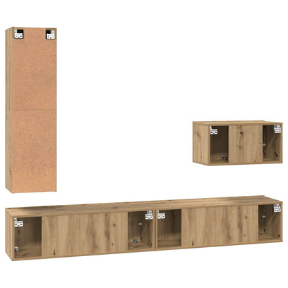 Conjunto De Mueble De Tv Con Cajón 4 Pcs Roble Artesanal