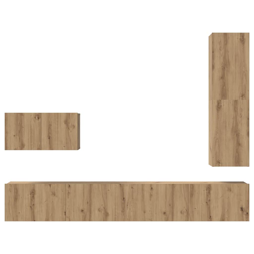 Conjunto De Mueble De Tv Con Cajón 4 Pcs Roble Artesanal