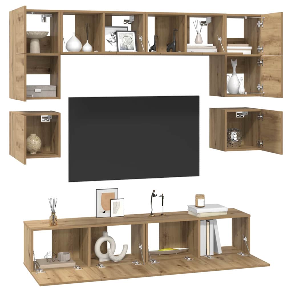 Conjunto De Mueble De Tv 8 Pcs Roble Artesanal