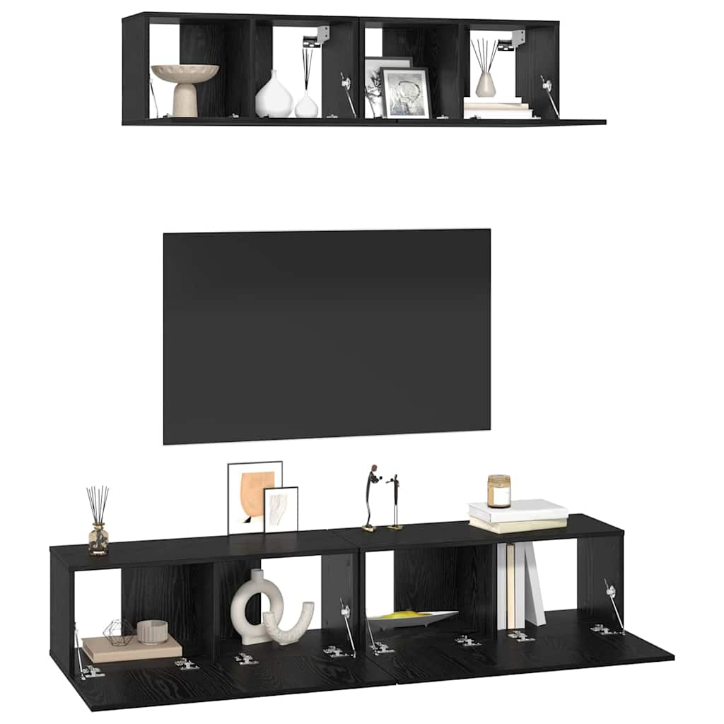 Conjunto De Mueble De Tv 4 Pcs Madera De Ingeniería