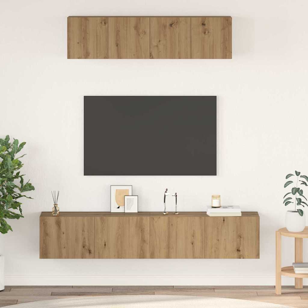 Conjunto De Mueble De Tv 4 Pcs Roble Artesanal