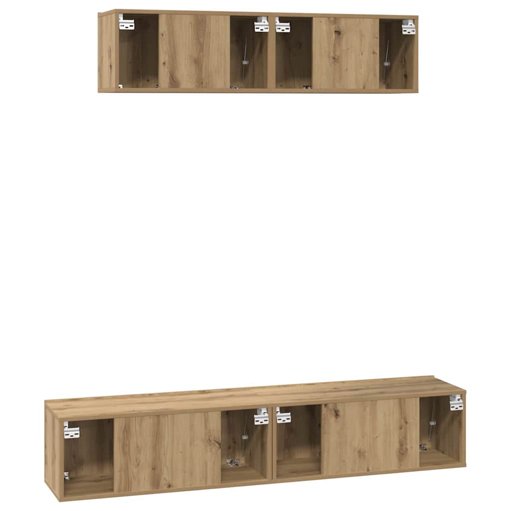 Conjunto De Mueble De Tv 4 Pcs Roble Artesanal