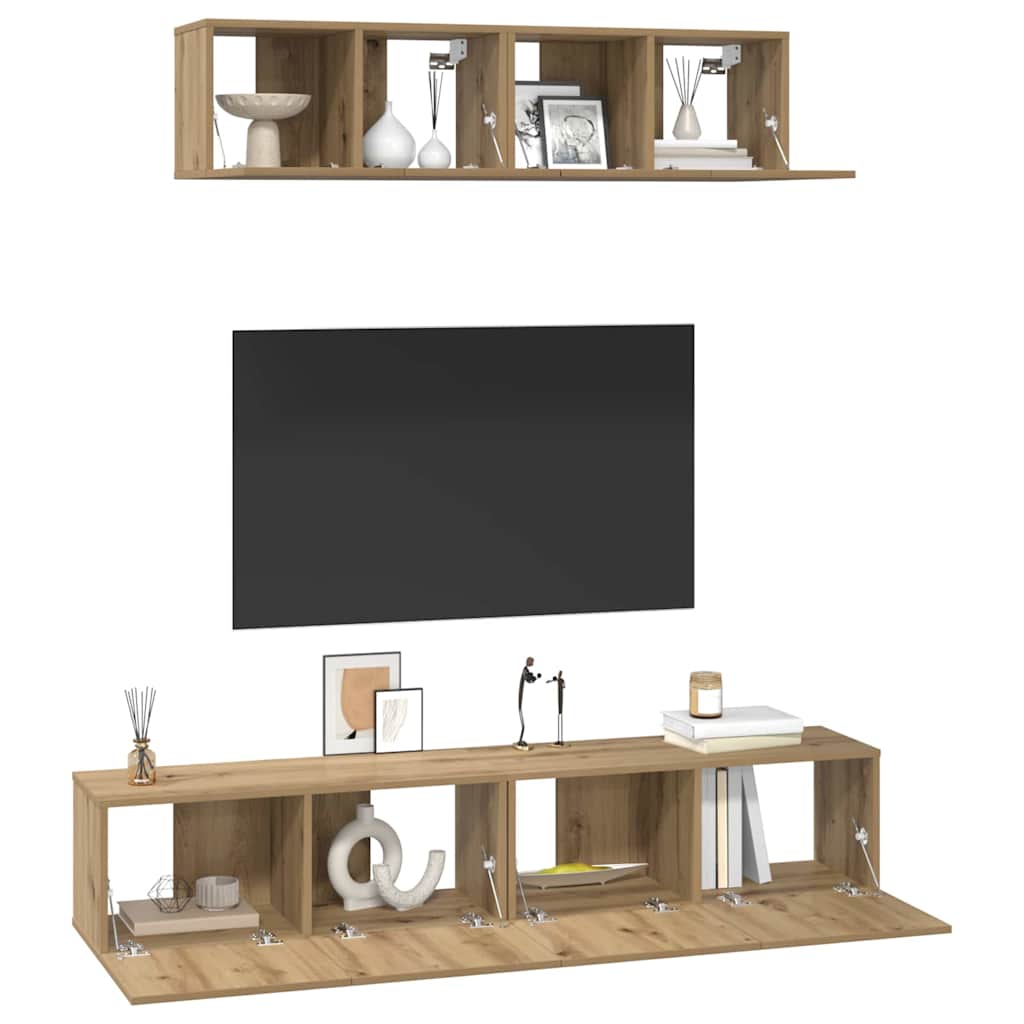 Conjunto De Mueble De Tv 4 Pcs Roble Artesanal