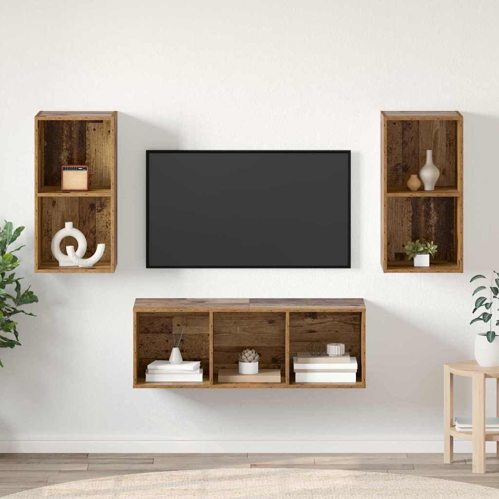 Conjunto De Mueble De Tv 3 Pcs Madera Contrachapada