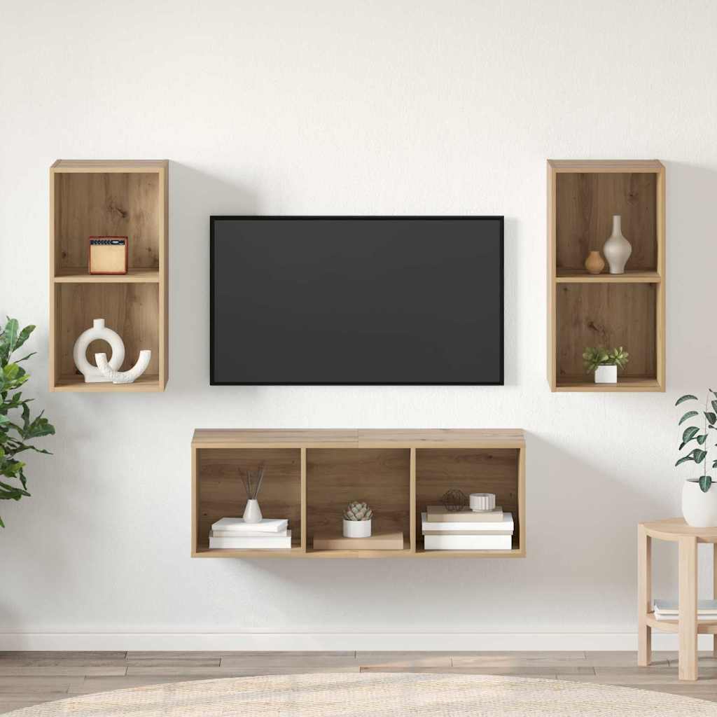 Conjunto De Mueble De Tv 3 Pcs Madera Contrachapada